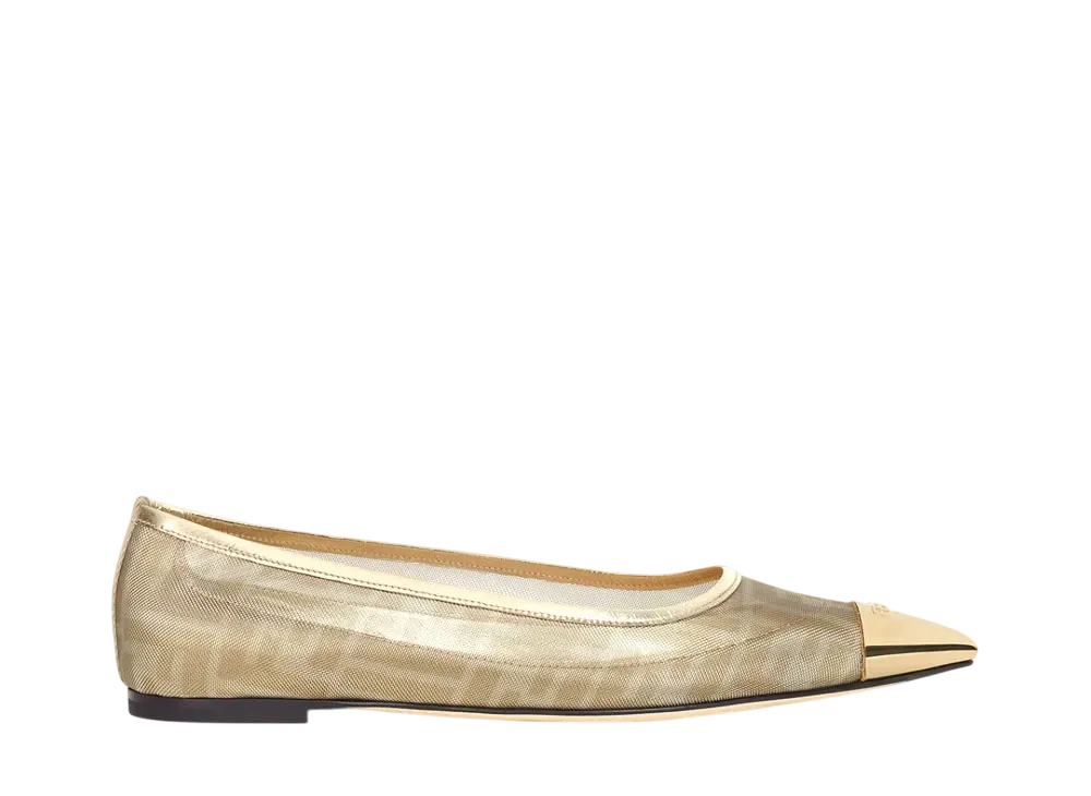 FENDI Women's Colibri Metallic FF Mesh Ballet Flats "Gold"