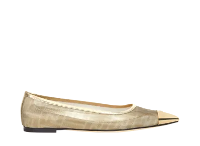 FENDI Women's Colibri Metallic FF Mesh Ballet Flats "Gold"