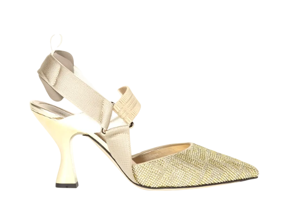 FENDI Women's Colibri Rhinestone High-Heeled Slingbacks "Gold"