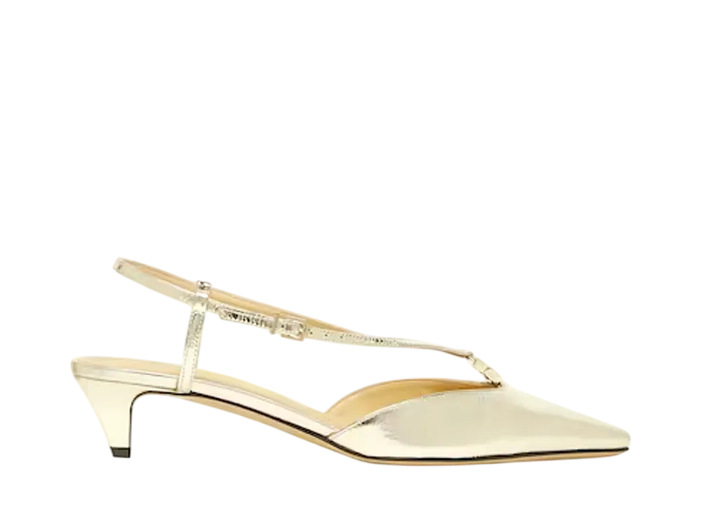 FENDI Women's FFold Metallic Nappa Leather Low-Heeled Slingbacks "Gold"