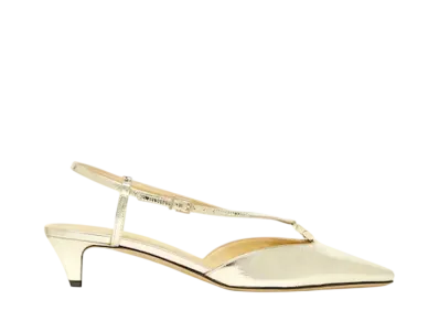 FENDI Women's FFold Metallic Nappa Leather Low-Heeled Slingbacks "Gold"