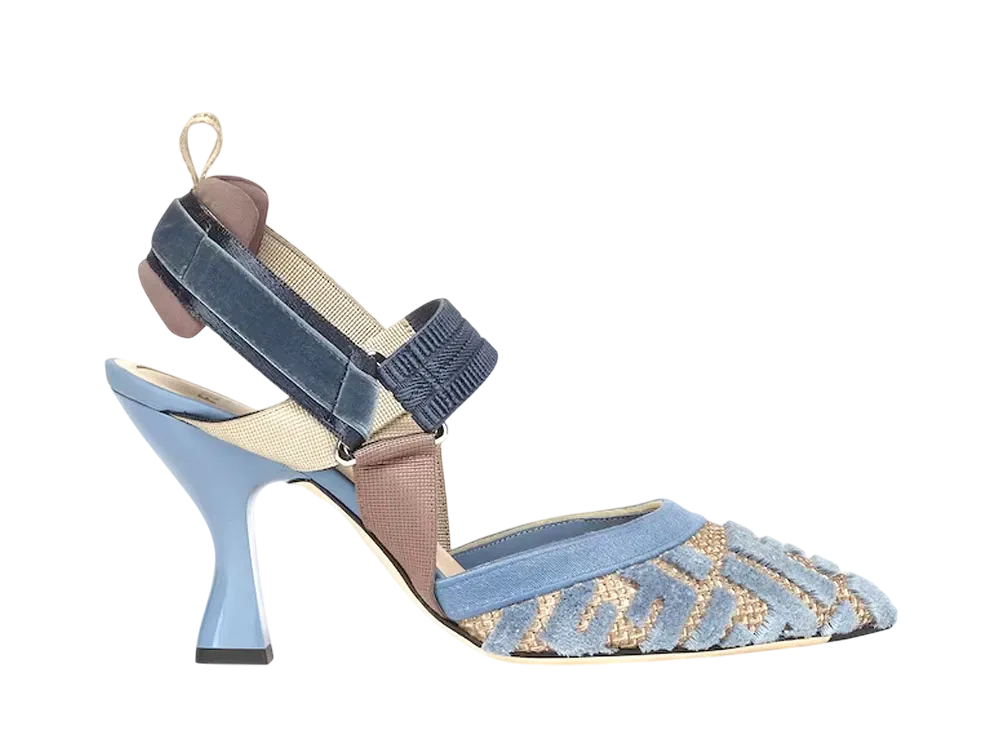 FENDI Women's Colibri FF Embroidery High-Heeled Slingbacks "Light Blue"