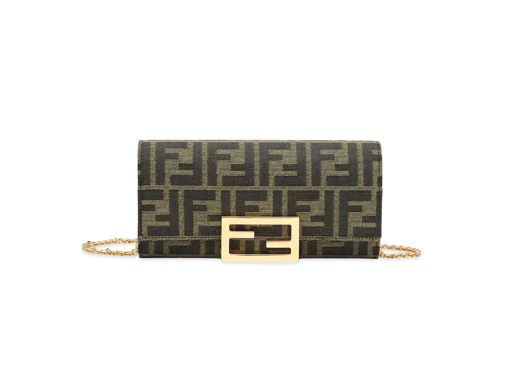FENDI Continental with Chain Fabric Wallet "Brown"