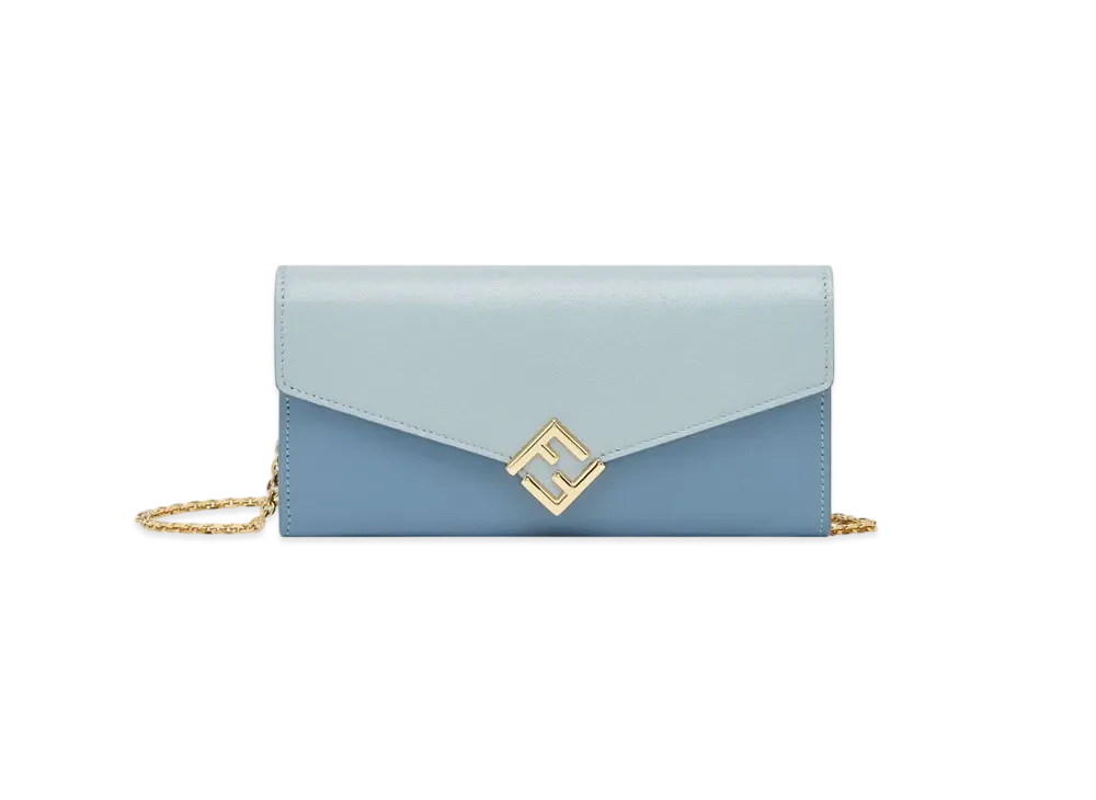 FENDI FF Diamonds Continental with Chain "Light Blue"