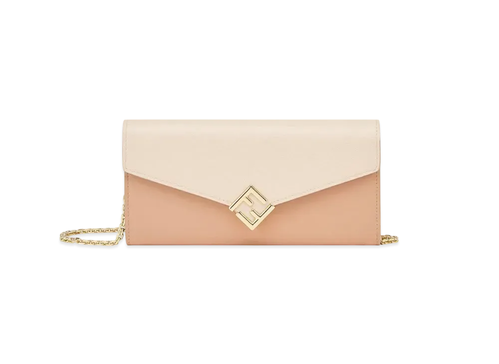 FENDI FF Diamonds Continental with Chain "Pink"
