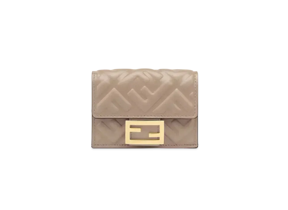 FENDI Baguette Micro Trifold Nappa Leather Wallet "Gray"