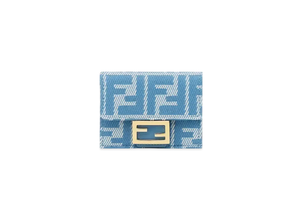FENDI Baguette Micro Trifold Wallet FF Jacquard "Blue"