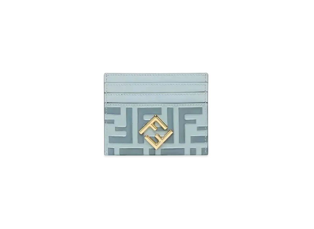 FENDI FF Diamonds Card Case FF Leather Flat Card Holder "Blue/Light Blue"