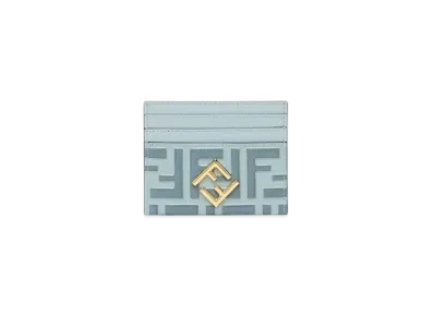 FENDI FF Diamonds Card Case FF Leather Flat Card Holder "Blue/Light Blue"