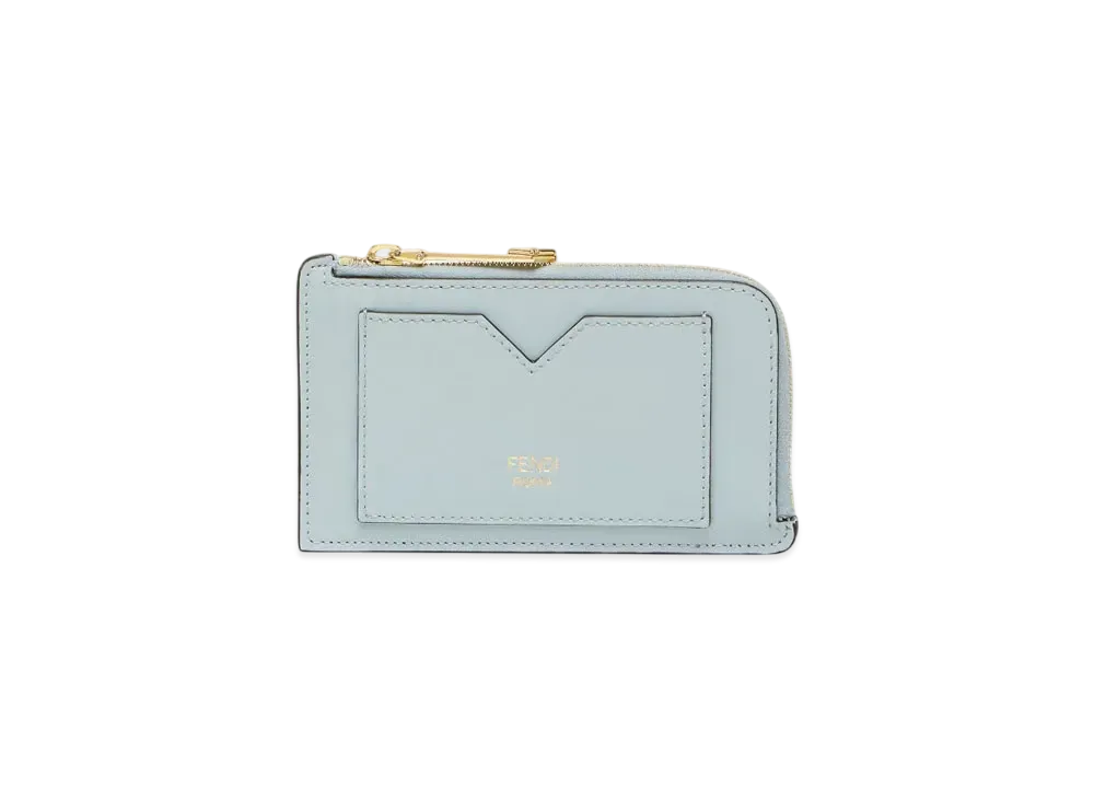 FENDI FF Diamonds Card Case Leather Card Holder "Light Blue"