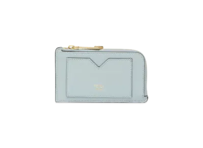 FENDI FF Diamonds Card Case Leather Card Holder "Light Blue"
