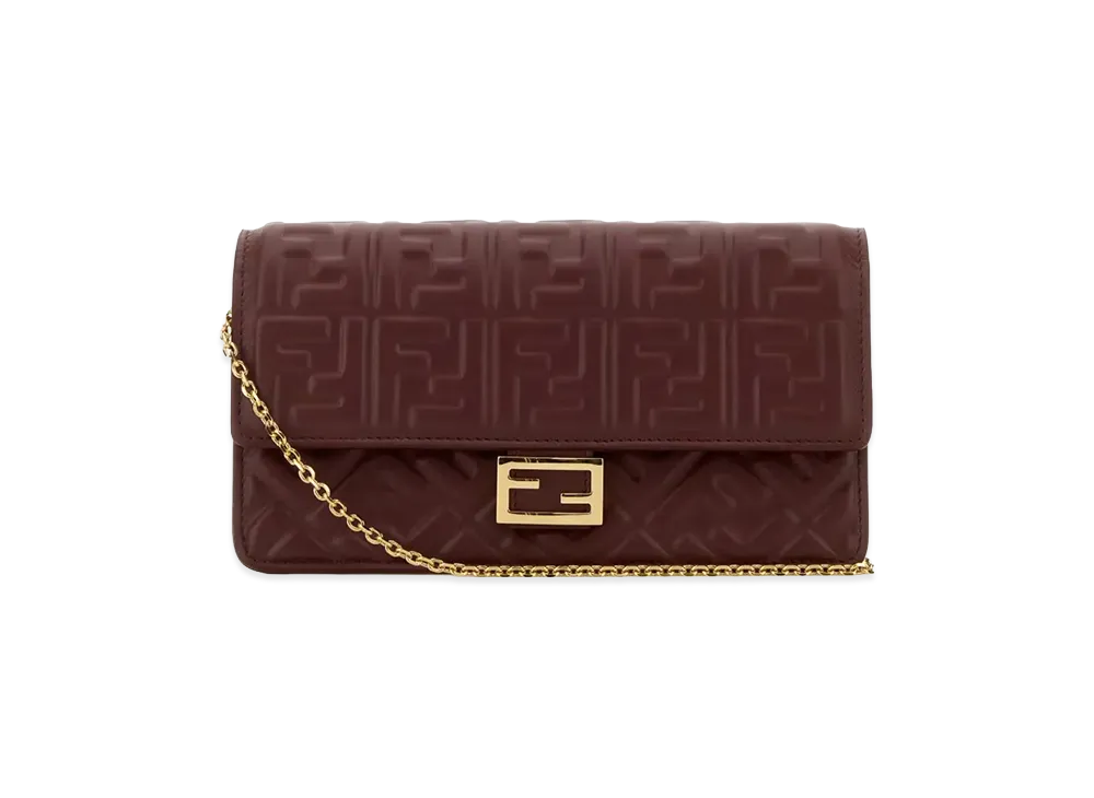FENDI Women's Wallet On Chain Baguette In Nappa Leather With FF Motif "Red"