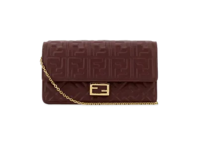 FENDI Women's Wallet On Chain Baguette In Nappa Leather With FF Motif "Red"