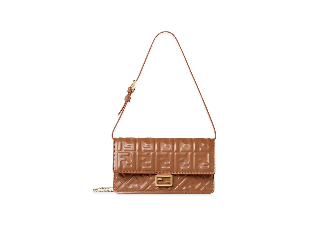 FENDI Women's Sellier Nappa Wallet On Chain Baguette Wallet With FF Motif "Brown"