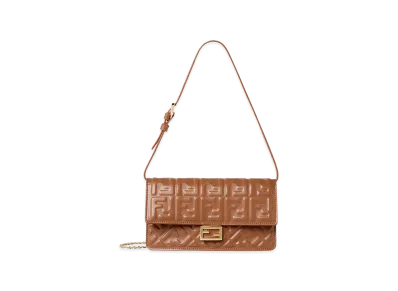 FENDI Women's Sellier Nappa Wallet On Chain Baguette Wallet With FF Motif "Brown"