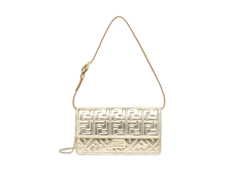 FENDI Wallet on Chain Baguette FF Metallic Leather Wallet "Gold"