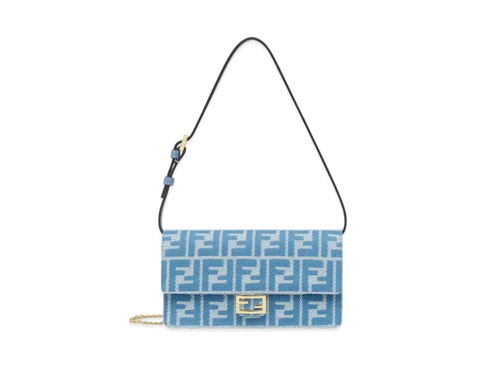 FENDI Wallet On Chain Baguette FF Jacquard "Blue"