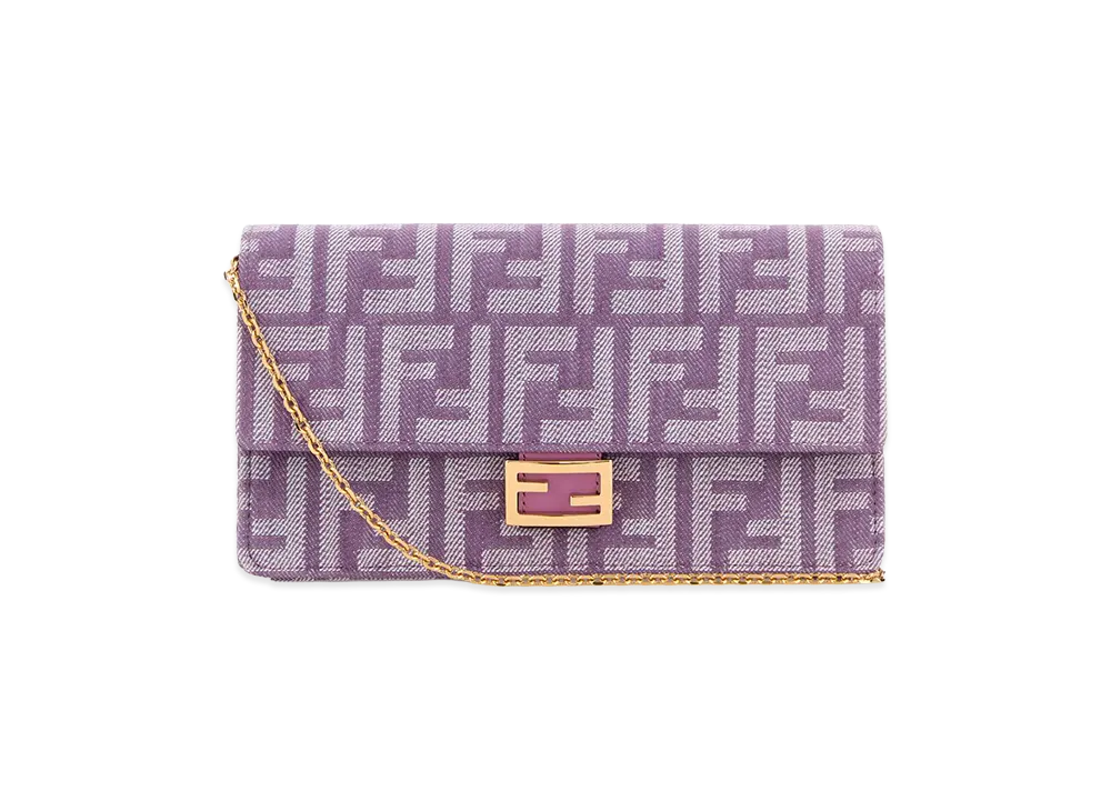 FENDI Women's Embroidered Denim Baguette Shoulder Wallet "Purple"
