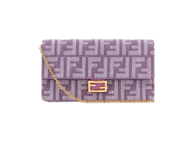 FENDI Women's Embroidered Denim Baguette Shoulder Wallet "Purple"