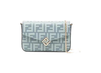 FENDI Women's FF Diamonds Leather Wallet On Chain "LIght Blue"