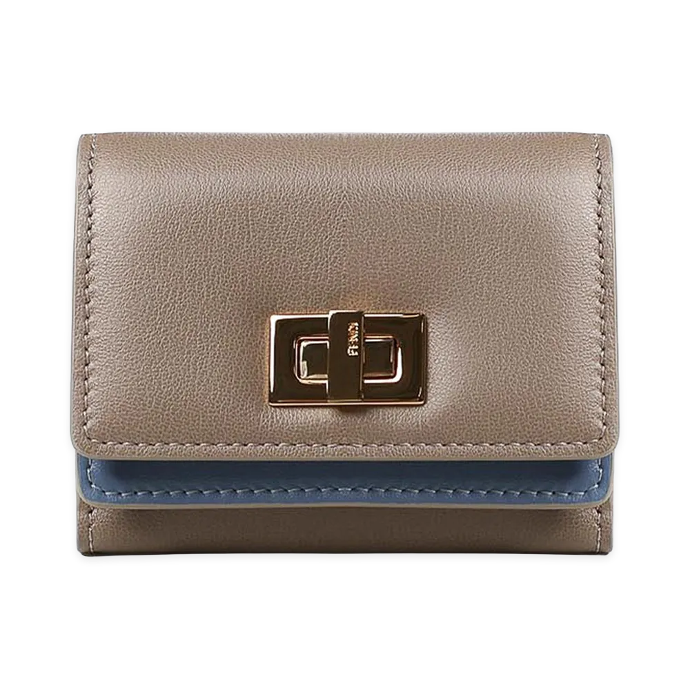 FENDI Women's Way Small Trifold Leather Wallet "Taupe"