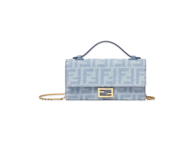 FENDI Women's Continental With Chain Baguette Denim Wallet FF "Light Blue"