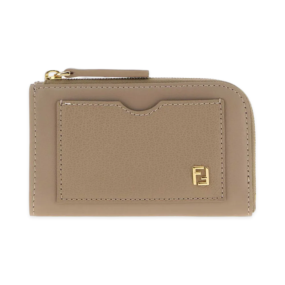 FENDI Women's Dove Leather FF Card Holder "Beige/Gray"