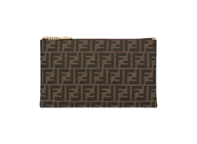 FENDI Women's Medium Baguette Flat Pouch In FF Jacquard Fabric "Brown"