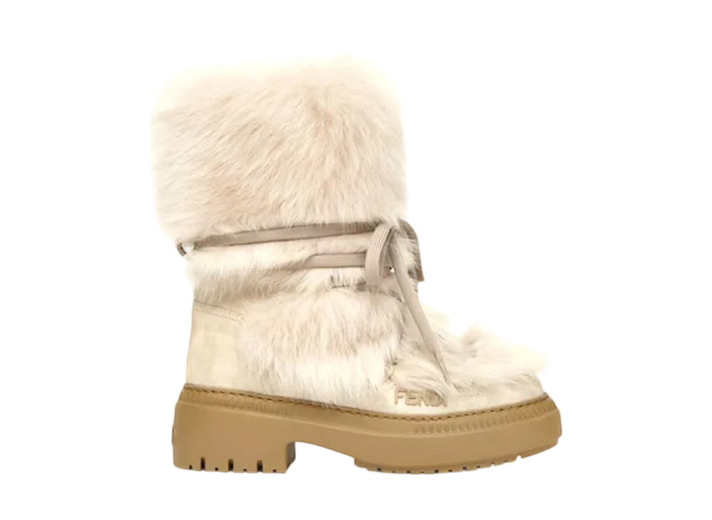 FENDI Women's Apres Chic Sheepskin and Chamois Boots "Beige"