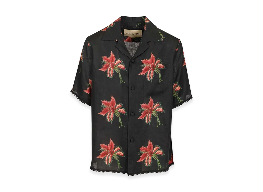 Valentino Linen Bowling Shirt "Black"