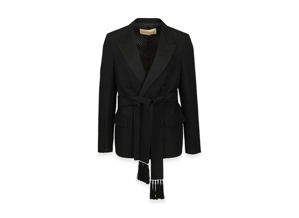 Valentino Virgin Wool Blazer With Belt "Black"
