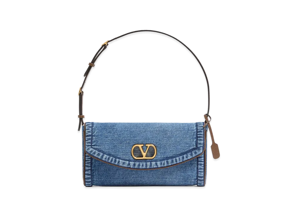Valentino Women's Denim Devain Shoulder Bag "Blue"