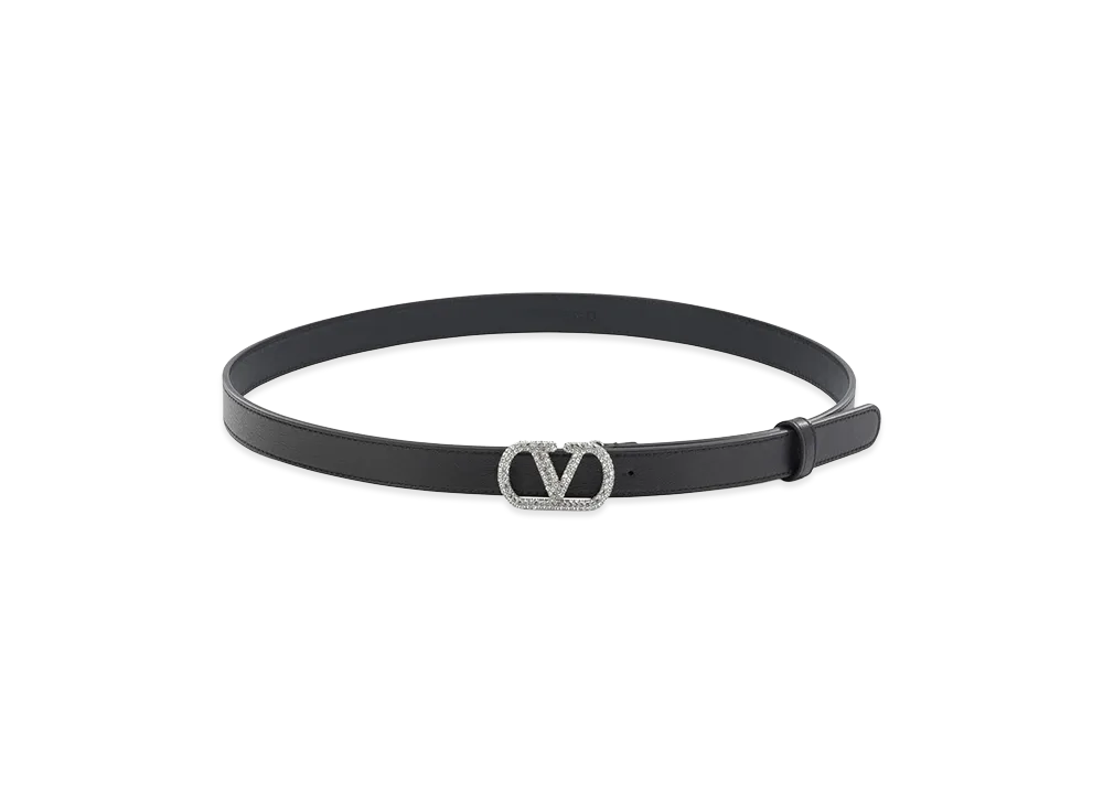 Valentino Women's "V Logo Signature" Leather Belt "Black"