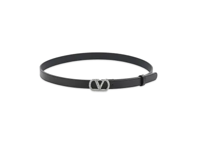 Valentino Women's "V Logo Signature" Leather Belt "Black"
