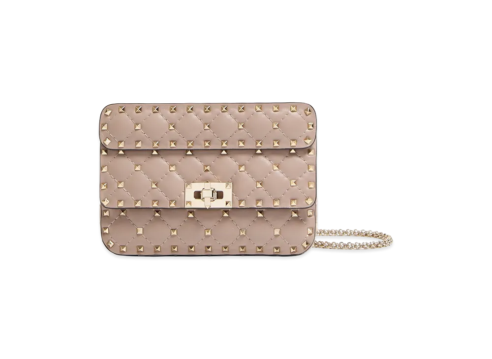 Valentino Women's Small Rockstud Spike Nappa Bag "Nude/Neutrals"