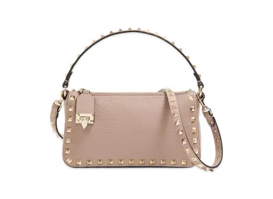 Valentino Women's Rockstud Small Calfskin Crossbody Bag "Nude/Neutrals/Garnet"