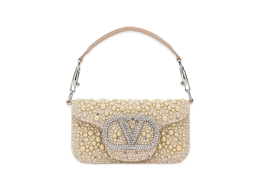 Valentino Women's Embellished Fabric Vlogo Signature Handbag "White"