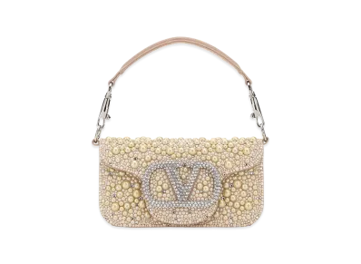 Valentino Women's Embellished Fabric Vlogo Signature Handbag "White"