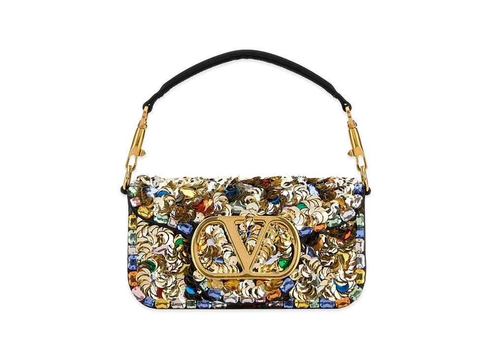 Valentino Women's Embellished Fabric Vlogo Signature Handbag "Multicolor"