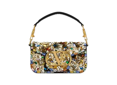 Valentino Women's Embellished Fabric Vlogo Signature Handbag "Multicolor"