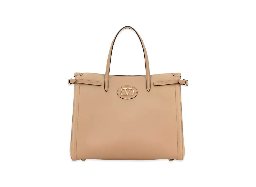 Valentino Women's Leather V Logo Signature Shopping Bag "Beige"