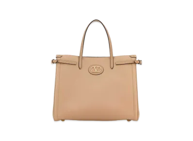Valentino Women's Leather V Logo Signature Shopping Bag "Beige"