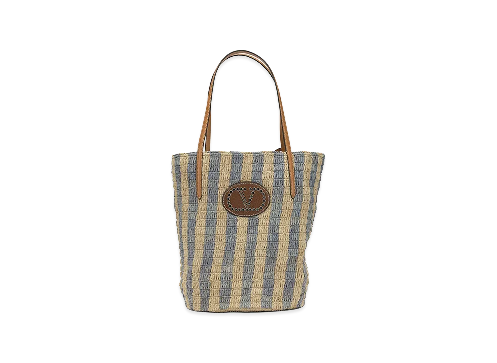 Valentino Women's V Logo Raffia Medium Shoulder Bag "Beige"