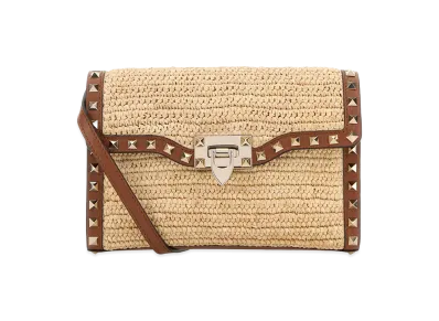 Valentino Women's Raffia Rockstud Crossbody Bag "Beige"
