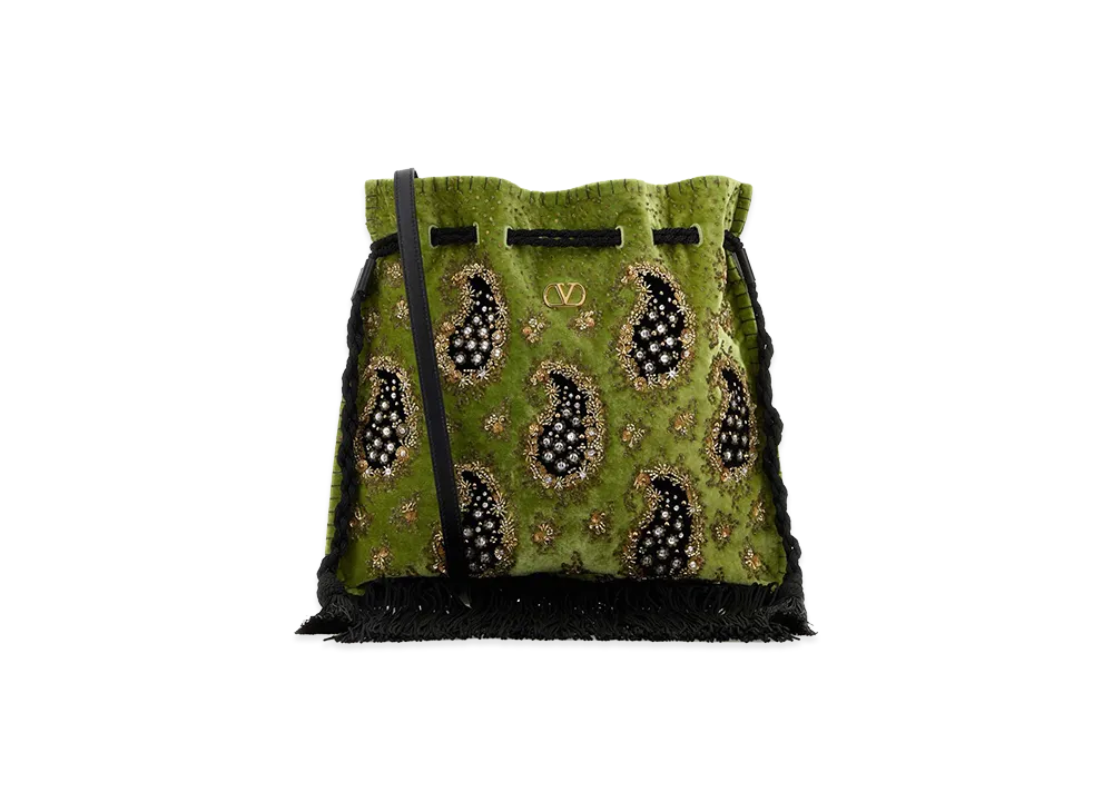 Valentino Women's Velvet Nellica Te Bucket Bag "Green"
