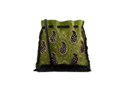 Valentino Women's Velvet Nellica Te Bucket Bag "Green"