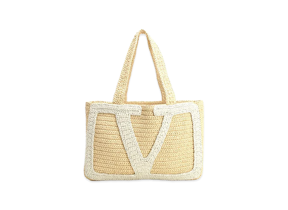 Valentino Women's Large Tote Viva Superstar Crochet Crochet Rafia "Beige"