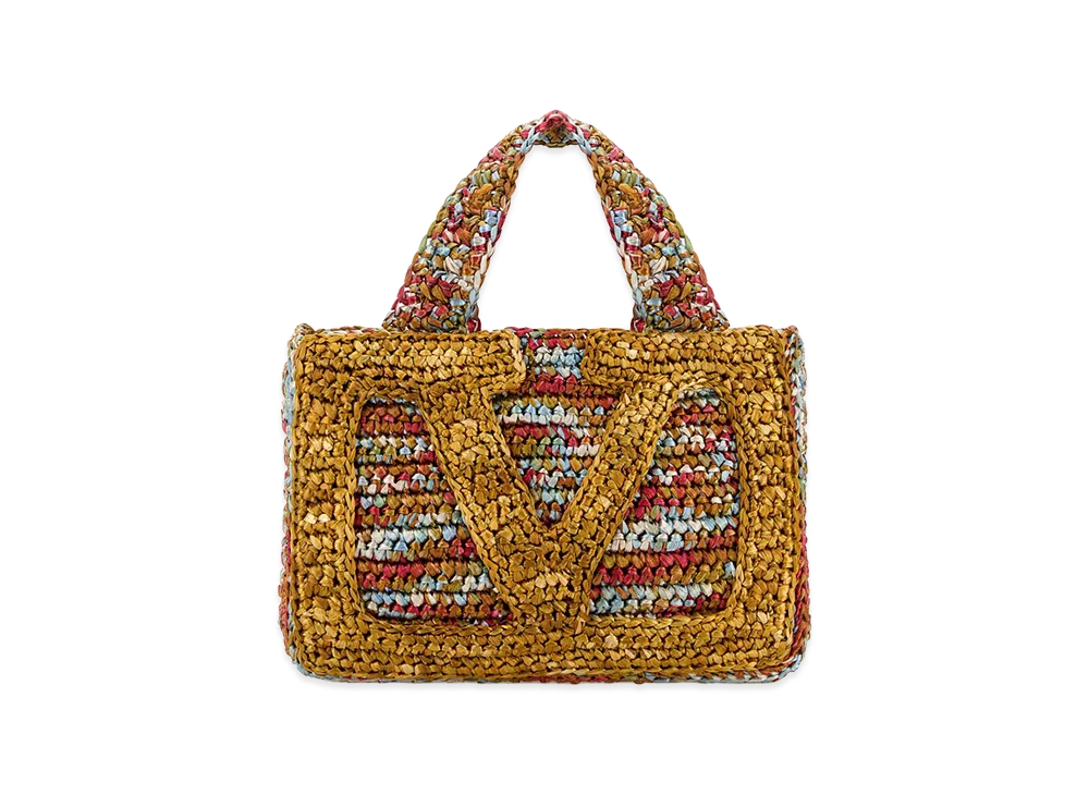 Valentino Women's Raffia Small Vlogo Signature Handbag "Multicolor"