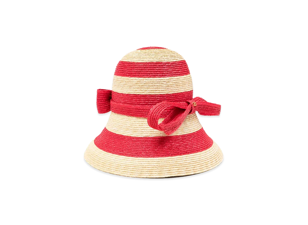 Valentino Women's Embroidered Raffia Bucket Hat "Stripped"