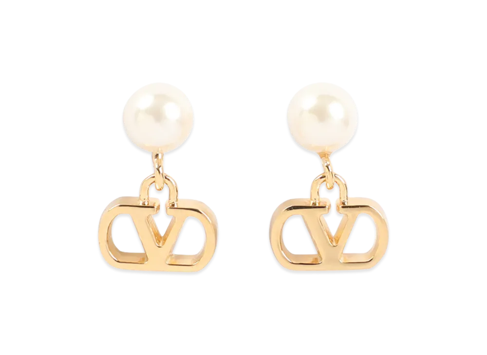 Valentino Garavani Women's V Logo Signature Pearl Earrings "Gold"